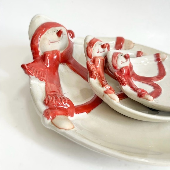 Vintage Seasonal Elements Set of 3 Christmas Snowman Porcelain Candle Plates - Picture 4 of 6